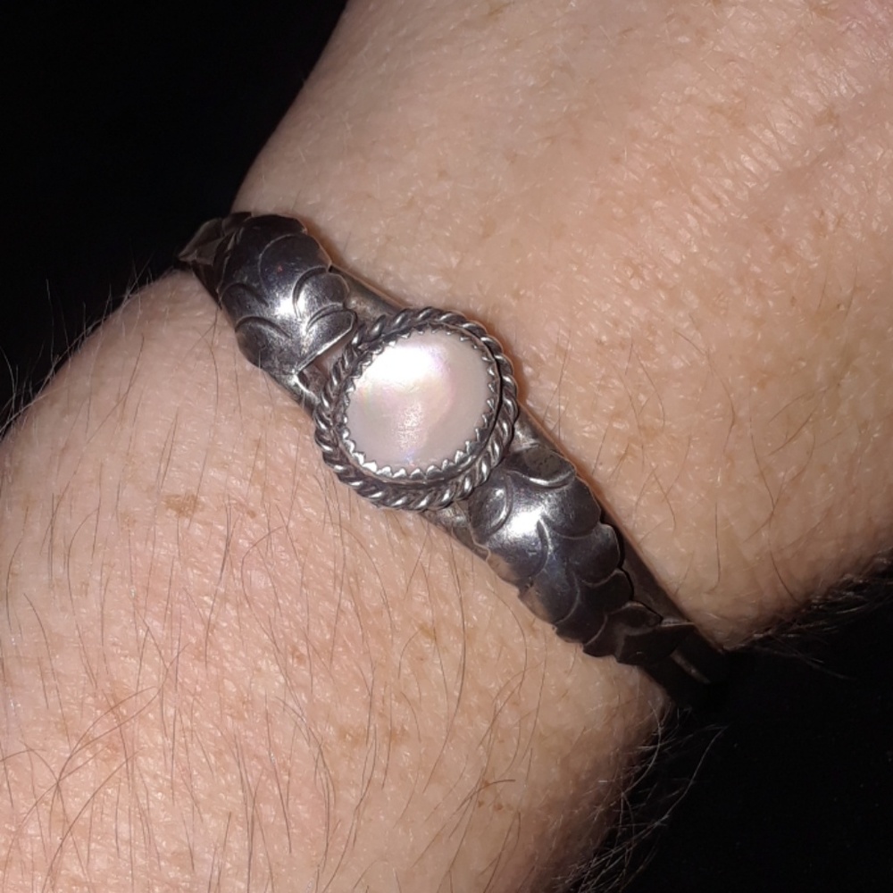 Vintage Silver Bracelet 2" Mother Pearl
